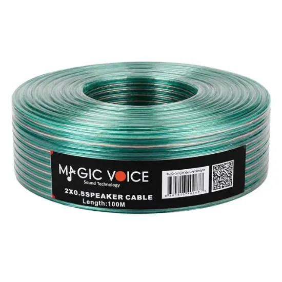 Magicvoice 2x0.50 Şeffaf Yeşil Çizgili 100 Metre Hoparlör Kablosu resmi