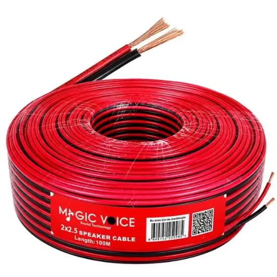 Magicvoice MV-29560 2x2.50mm Siyah Kırmızı 100 Metre CCA Hoparlör Ses Kablosu resmi