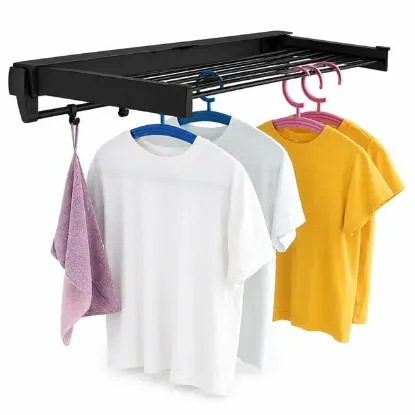 Sunup SN-37718 Katlanabilir Çamaşır Askılığı Duvara Monte Gizli Balkon Akordeon Kurutma Siyah resmi