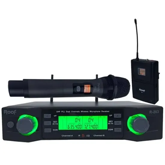 Roof R-203 1 El - 1 Yaka 2 Kanal UHF Kablosuz Telsiz Mikrofon resmi
