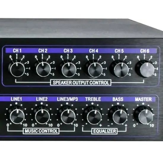 Dexun D-400 500 W USB-SD-BT 4-16 Ohm 6 Bölgeli 2 Mik. 3 Aux Giriş Trafolu Mixer Anfi resmi