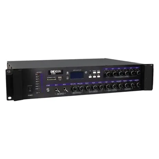 Dexun D-500 USB-SD-BT 350-700 W 6 Bölge 3 Aux 2 Mikrofon Giriş Trafolu Mixer Anfi resmi
