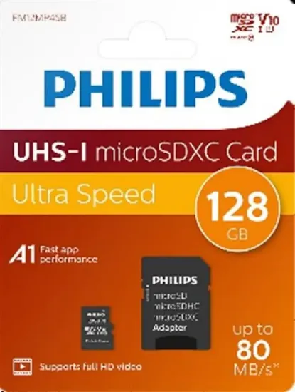 Philips FM12MP45B/00 128GB Class10 UHS-I U1 TF Adaptörlü Micro SDXC Hafıza Kartı resmi