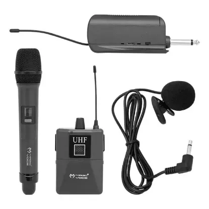MagicVoice MV-1305YE UHF 1 EL + 1 Yaka + 1 Kafa Ekranlı Kablosuz Telsiz Mikrofon resmi