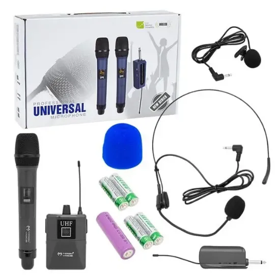 MagicVoice MV-1305YE UHF 1 EL + 1 Yaka + 1 Kafa Ekranlı Kablosuz Telsiz Mikrofon resmi