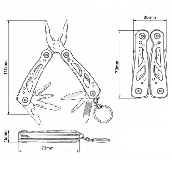 Powermaster PM-24603 Paslanmaz Çelik Katlanabilir Çok Fonksiyonlu Pense Multitool Çakı Anahtarlık  resmi