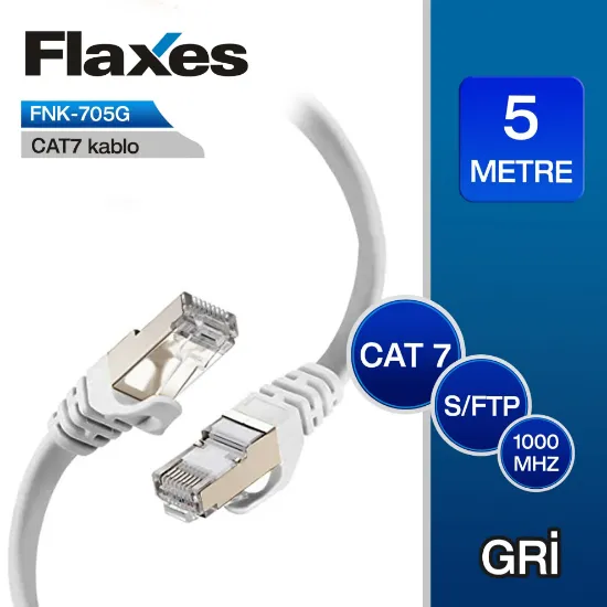FLAXES FNK-705G CAT7 PATCH KABLO 5 METRE GRİ resmi