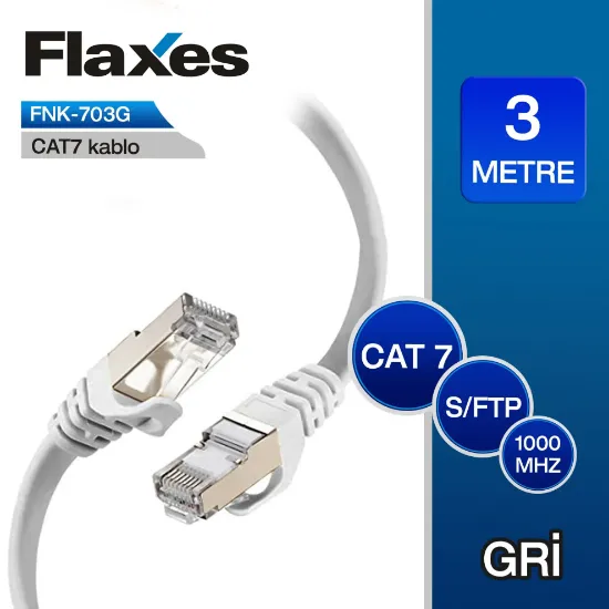 FLAXES FNK-703G CAT7 PATCH KABLO 3 METRE GRİ resmi