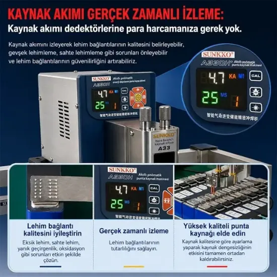 Sunkko A330 Pnömatik Enerji Depolamalı Punta Kaynak Makinesi 12kW 2000A Profesyonel Batarya Punta Cihazı resmi