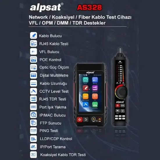 Alpsat AS328 RJ45 - Fiber Optik Çok Fonksiyonlu Kablo Test Cihazı resmi