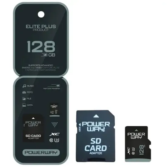Powerway Elite Plus 128 GB Class 10 U3 XC Micro SD Hafıza Kartı resmi