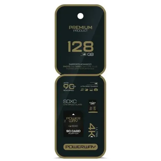 Powerway Premium 128 GB 90MB/S Ultra Hızlı 4K Destekli SDXC Hafıza Kartı resmi