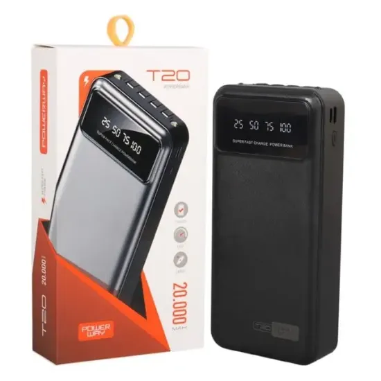 POWERWAY T20 KENDİNDEN KABLOLU DİJİTAL EKRAN 20.000 MAH SİYAH POWERBANK resmi