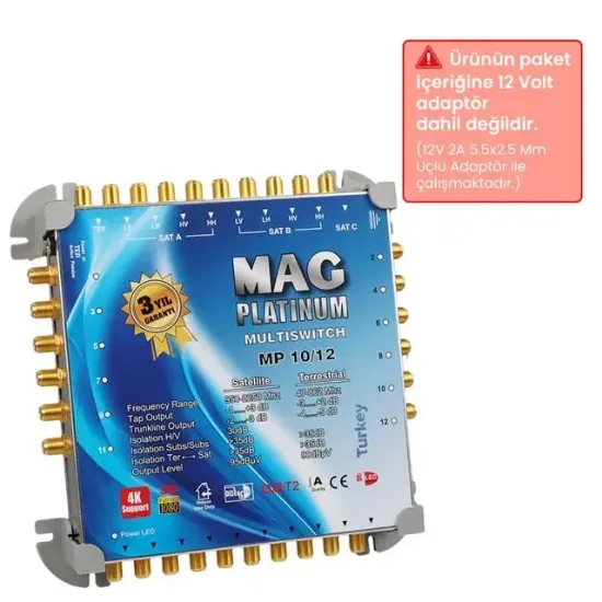 MAG Platinum MP 10/12 Multiswitch - 10 Giriş 12 Çıkışlı Merkezi Uydu Santrali Hybrid 4K ve 3D Destekli resmi