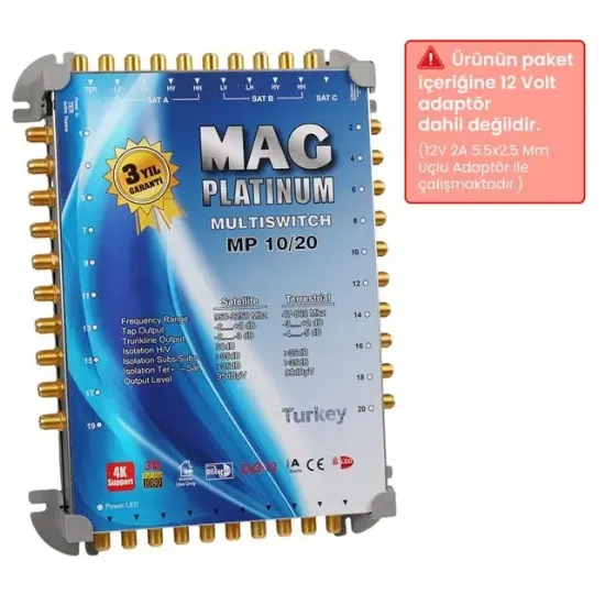 MAG Platinum MP 10/20 Multiswitch - 10 Giriş 20 Çıkışlı Merkezi Uydu Santrali Hybrid 4K ve 3D Destekli resmi