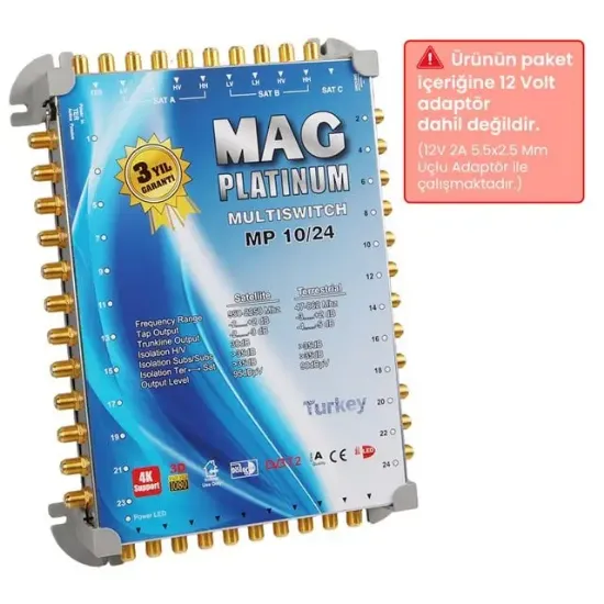 MAG Platinum MP 10/24 Multiswitch - 10 Giriş 24 Çıkışlı Merkezi Uydu Santrali Hybrid 4K ve 3D Destekli resmi