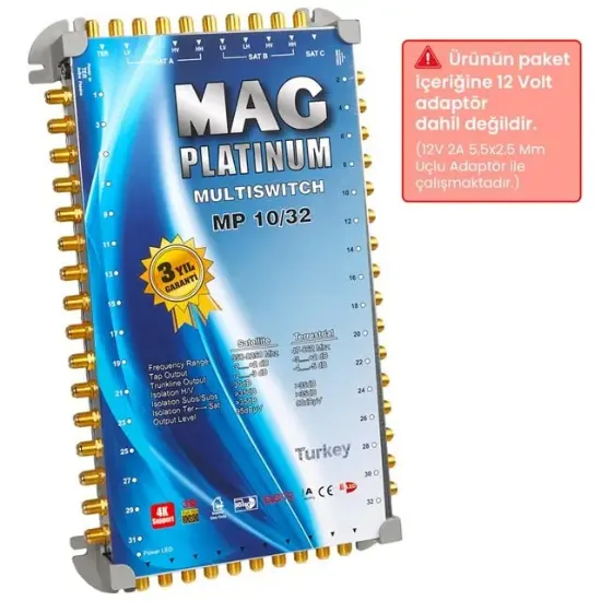 MAG Platinum MP 10/32 Multiswitch - 10 Giriş 32 Çıkışlı Merkezi Uydu Santrali Hybrid 4K ve 3D Destekli resmi