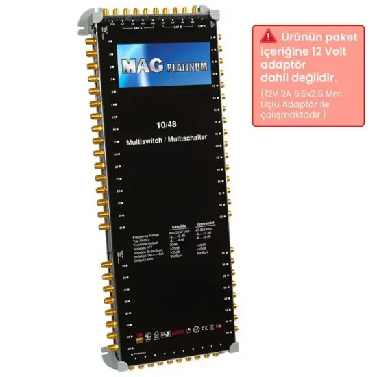 MAG Platinum MP 10/48 Multiswitch - 10 Giriş 48 Çıkışlı Merkezi Uydu Santrali Hybrid 4K ve 3D Destekli resmi