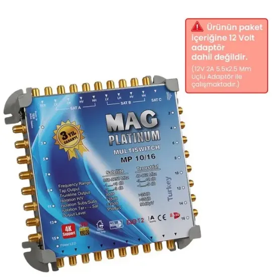 MAG Platinum MP 10/16 Multiswitch - 10 Giriş 16 Çıkışlı Merkezi Uydu Santrali Hybrid 4K ve 3D Destekli resmi