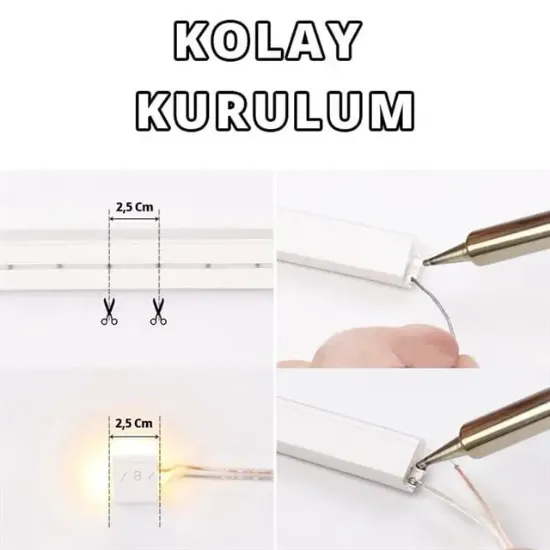 PowerMaster PM-5288 Silikon Kaplama 12 Volt 100 Metre Beyaz Neon Led Şerit Aydınlatma resmi