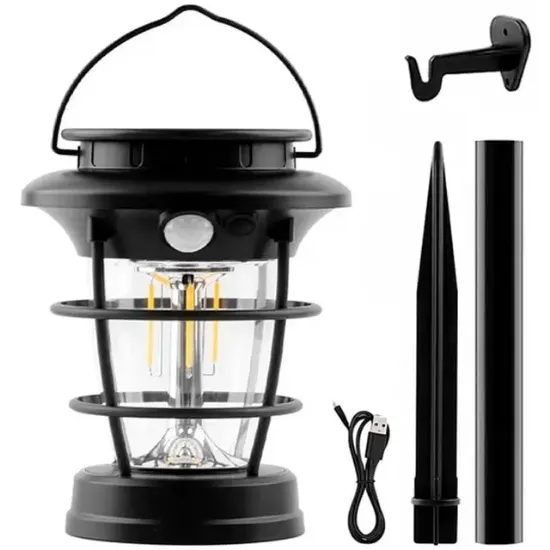 Powermaster HOP-8818 Sensörlü Taşınabilir Şarjlı + Solar Panelli 4 Çalışma Modlu Beyaz-Günışığı Işık Bahçe-Kamp Lambası resmi