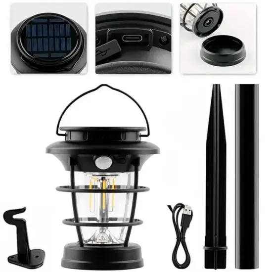 Powermaster HOP-8818 Sensörlü Taşınabilir Şarjlı + Solar Panelli 4 Çalışma Modlu Beyaz-Günışığı Işık Bahçe-Kamp Lambası resmi