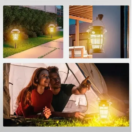 Powermaster HOP-8818 Sensörlü Taşınabilir Şarjlı + Solar Panelli 4 Çalışma Modlu Beyaz-Günışığı Işık Bahçe-Kamp Lambası resmi