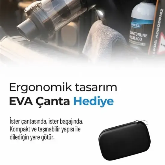 Snapron SNV-3001 100W 17000PA Şarjlı Mini Araç ve Ev Süpürgesi + EVA Taşıma Çantalı Çok Fonksiyonlu Set resmi