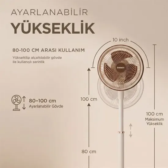 Everest FAN13 Olympos Air Krem/Gold 10" 80W 3 Hız Kademeli 2000RPM Çift Motorlu Retro Vantilatör resmi