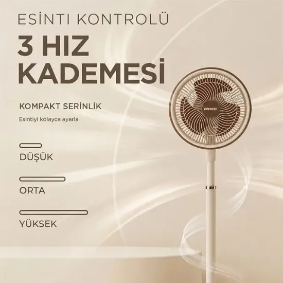 Everest FAN13 Olympos Air Krem/Gold 10" 80W 3 Hız Kademeli 2000RPM Çift Motorlu Retro Vantilatör resmi