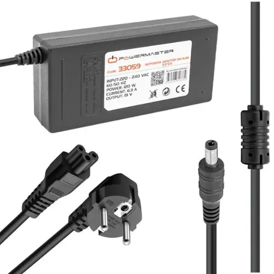 Powermaster PM-33059 19 Volt - 6.3 Amper - 120 Watt 5.5*2.5 Mm Uçlu Adaptör (Toshiba Notebook) resmi