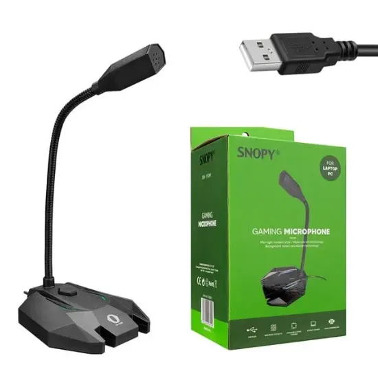 SNOPY SN-110M Siyah Led Işıklı USB Gaming Oyuncu Masaüstü Mikrofon resmi