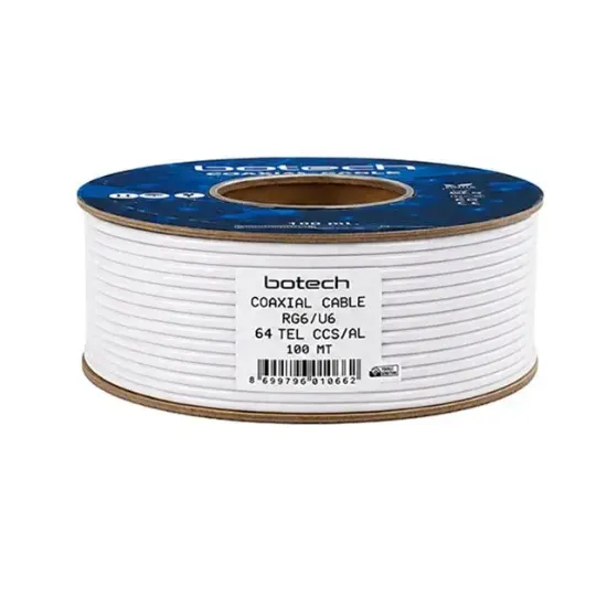 Botech RG6/U4 0.90 Mm 64x0.12 Tel CCS Makaralı Yerli Üretim Anten Kablosu 100 Metre resmi