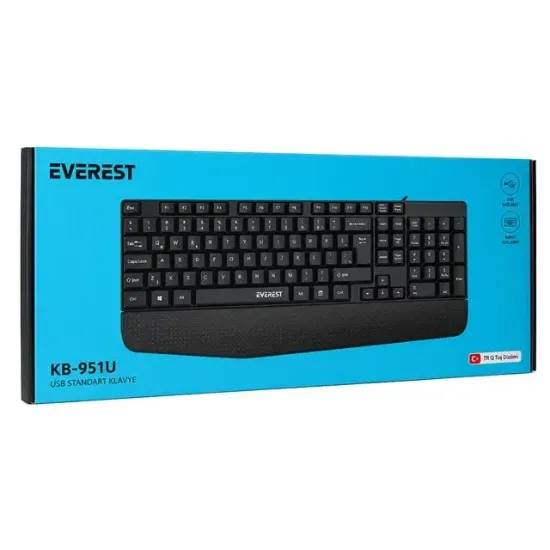 Everest KB-951U Siyah USB Bilek Destekli Q Standart Ofis Klavyesi resmi