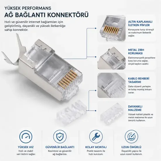 Powermaster PM-3734 RJ45 CAT7 Konnektör Jack Soket (Tekli) resmi