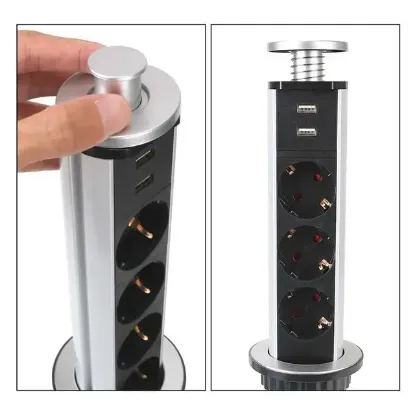 Vea VE-24062 Üçlü 1.5 Metre Kablolu İki USB’li 60mm Masaüstü Priz resmi