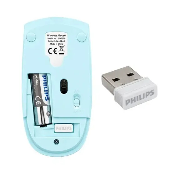 Philips SPK7398WJ/38 1600 DPI Sessiz Tıklama Mavi Kablosuz Ofis Mouse resmi