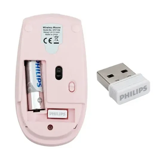 Philips SPK7398P 1600 DPI Sessiz Tıklama Pembe Kablosuz Ofis Mouse resmi