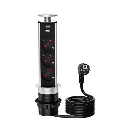 Vea VE-24063 Üçlü 1.5 Metre Kablolu İki USB’li 80mm Masaüstü Priz resmi