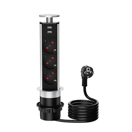 Vea VE-24063 Üçlü 1.5 Metre Kablolu İki USB’li 80mm Masaüstü Priz resmi
