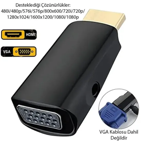 Powermaster PM-13645 HDMI To VGA Çevirici Aparat (5 V Ses Çıkışlı) resmi