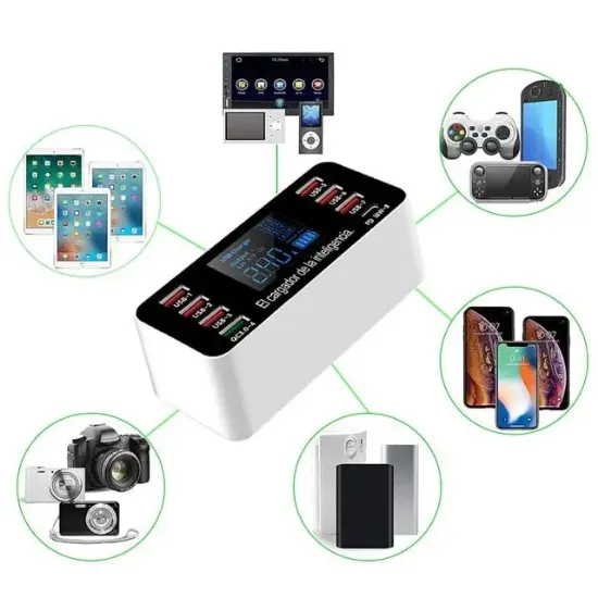Powermaster PM-26057 8 Portlu LCD Ekranlı Akıllı USB ve Type-C PD Şarj İstasyonu resmi