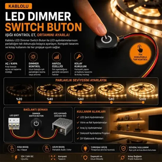 Powermaster PM-30933 24V 16mm Kablolu Led Dimmer Switch Buton resmi