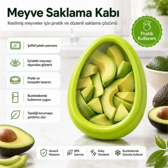 Sunup SN-38870 Sebze Meyve Saklama Kabı Avokado Şeklinde Yeşil resmi