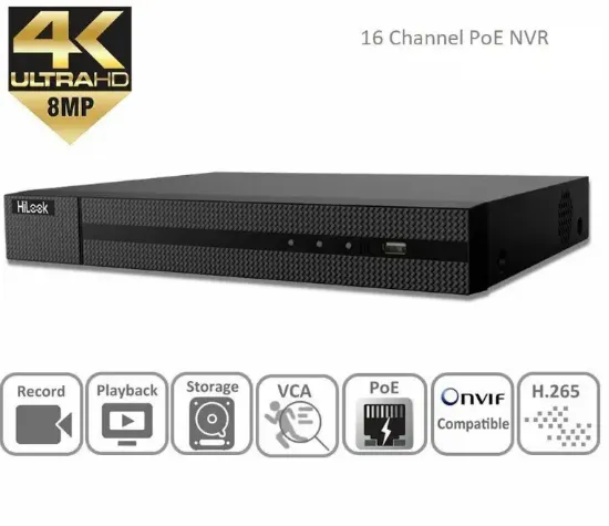 HILOOK NVR-216MH-C/16P 16 KANAL 16 PORT POE 8MP 4K 2XHDD NVR KAYIT CİHAZI resmi