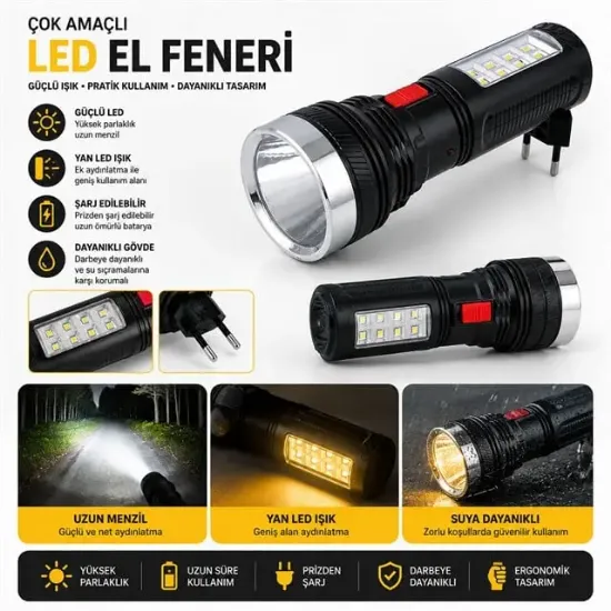 Powermaster 1 Watt 8 Smd Led'li Şarjlı El Feneri resmi