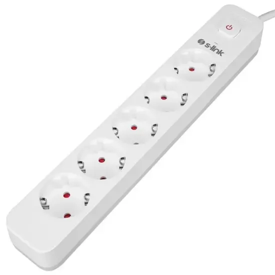 S-Link SPG501S 1.5 Metre Kablolu 750 Joule 1.5 Mm Anahtarlı 5'li Akım Korumalı Priz resmi
