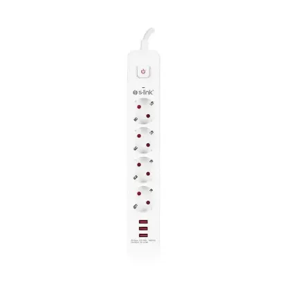 S-Link SPG403U 1.5 Metre 4lü Anahtarlı Akım Korumalı Usb Girişli resmi