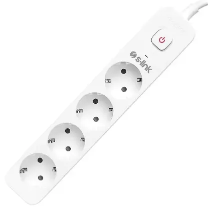 S-Link SPG401S Beyaz 1.5Mm Bakır 1.5 Metre Kablolu 750 Joule 4'lü Anahtarlı Akım Korumalı Priz resmi