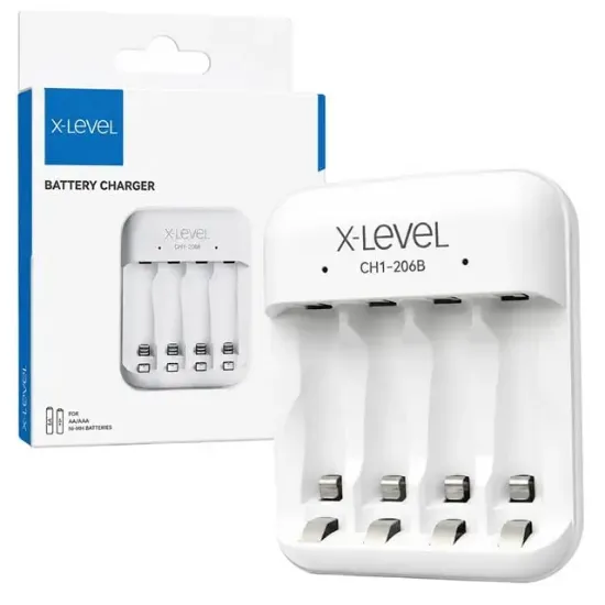 X-LEVEL CH1-206B 4 Yuvalı USB-C Girişli Akıllı AA/AAA Ni-MH Hızlı Pil Şarj Cihazı resmi